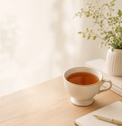 机の上のコーヒーとノート